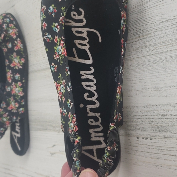 American Eagle black floral slipon ballet flats w bow elastic back heel Size 6 - Picture 6 of 9